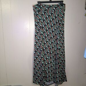 LuLaRoe Black Maxi Skirt with Teal and Coral Print